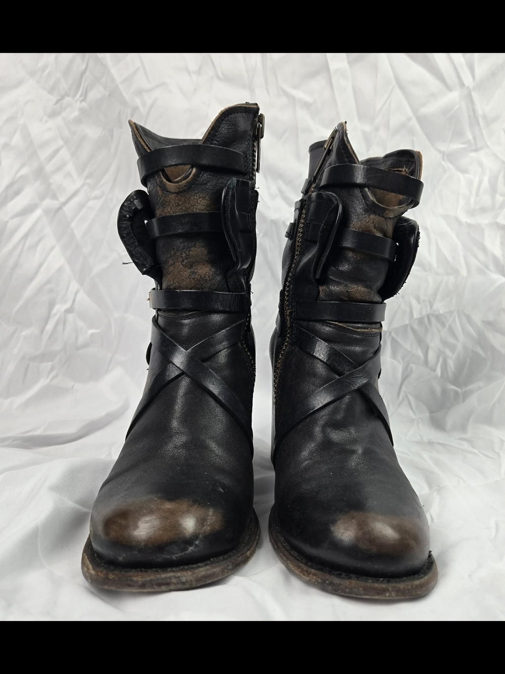 Freebird by Steven Black Leather Strappy Heeled Ankle Boots - Picture 4 of 6
